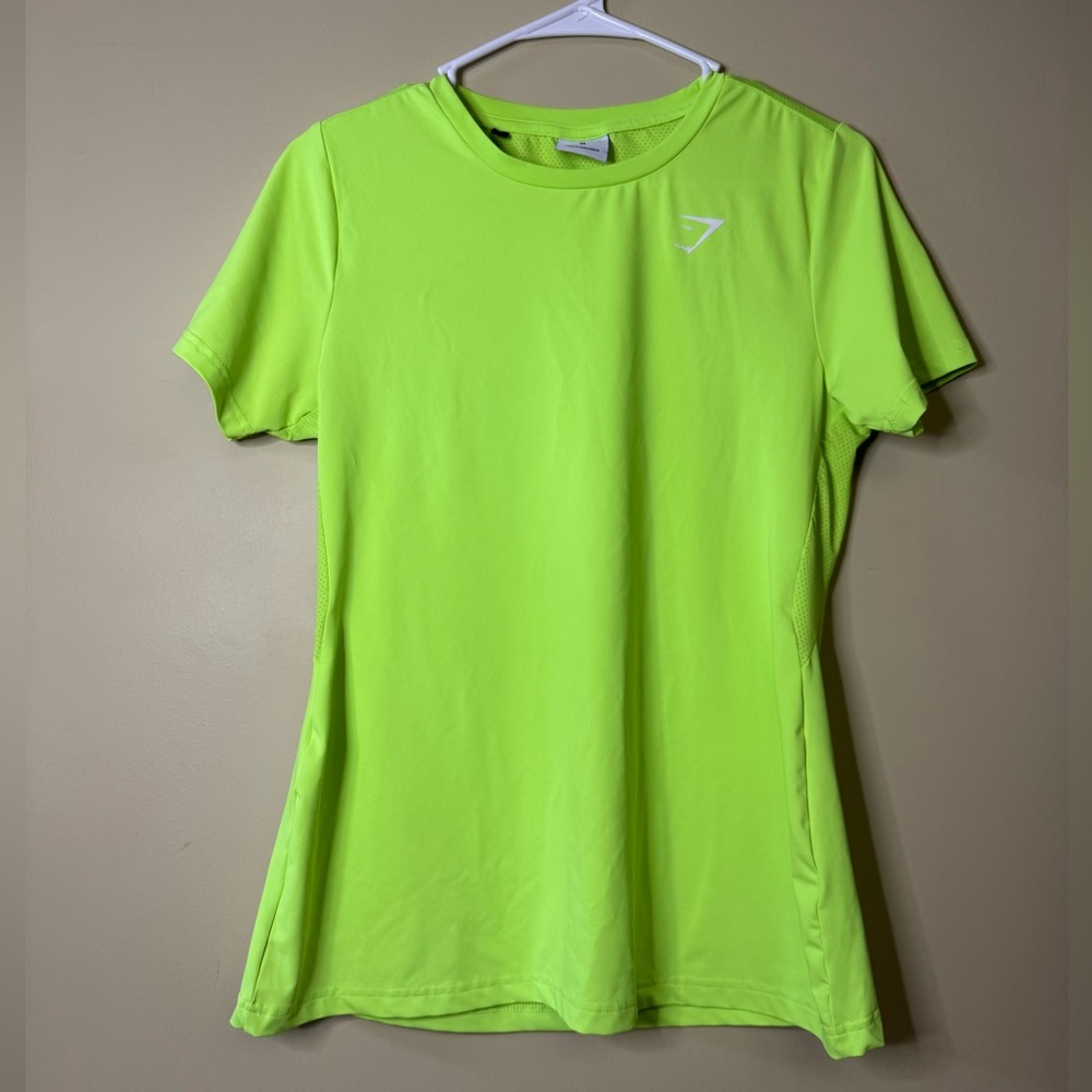 M Gymshark Neon Green short sleeve fitted shirt with some mesh